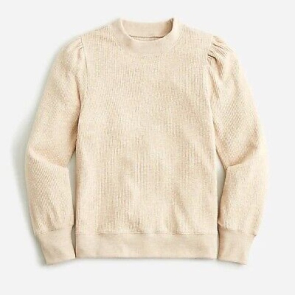 J. Crew Brushed rib puff-sleeve crewneck sweater top